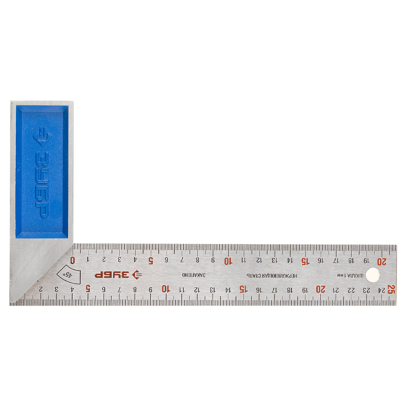 Угольник Зубр ЭКСПЕРТ 34393-25 столярный гравированная шкала алюминиевая рукоятка нержавеющее полотно 37мм 250мм 498₽