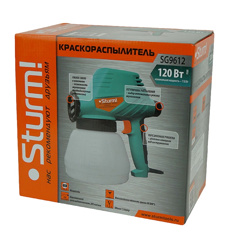 Краскопульт для дома Sturm SG 9612 (ручной, объем бачка 1 л, безвоздушный тип, сопло 0.8 мм) в Костроме
