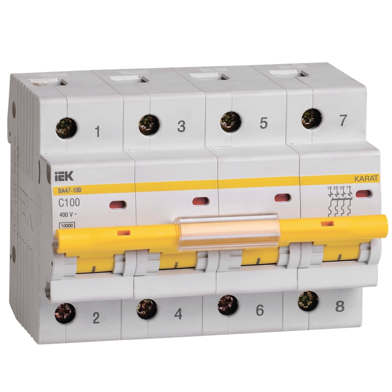 Автоматический выключатель IEK KARAT ВА47-100 MVA40-4-100-C 4P C 100А 10кА 5075₽