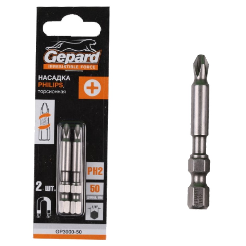 Насадка крестообразная Gepard GP3900-50 PH2 50 мм 2 штуки торсионная 230₽