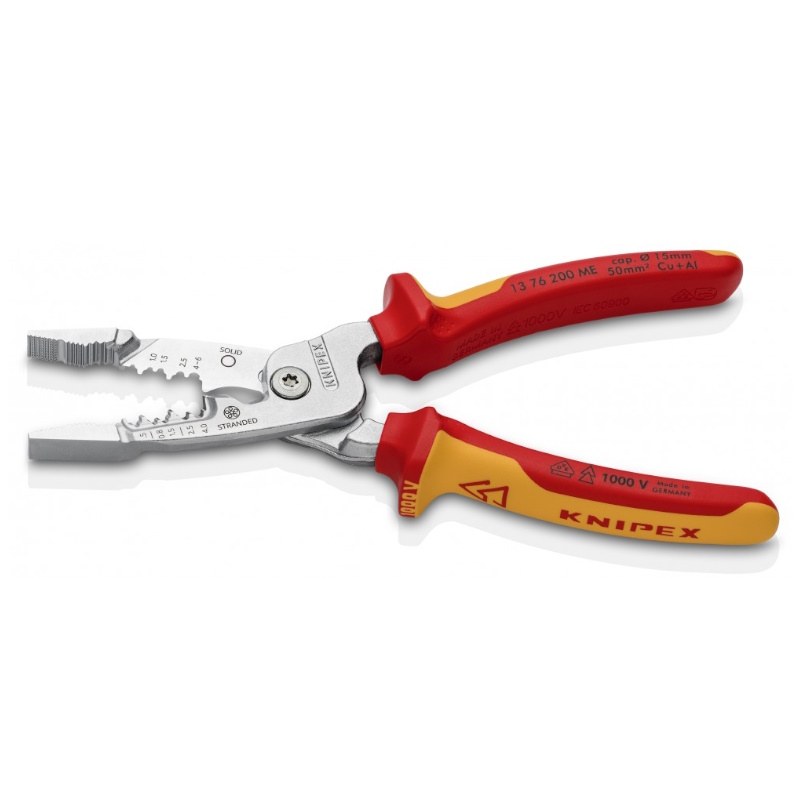 Клещи электромонтажные Knipex KN-1376200ME, 5-в-1, зачистка: 0.75 – 4 / 6 мм², рез: Ø 15 мм / 50 мм², 200 мм, хром, 2-компонентные диэлектрические ручки  в Рыбинске