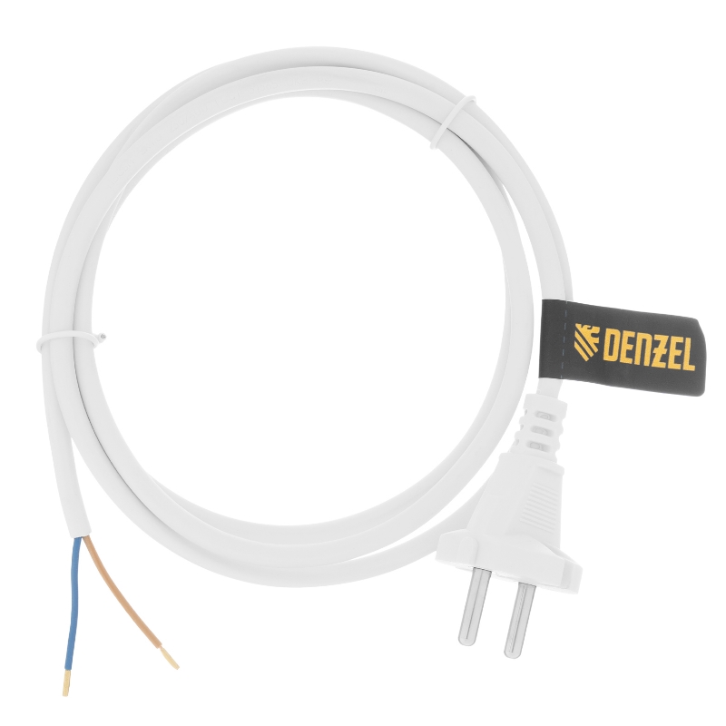 Шнур сетевой Denzel Energy Series 37660, ПВС, 1,5 м, 2х1 мм, с неразборной вилкой, белый в Твери