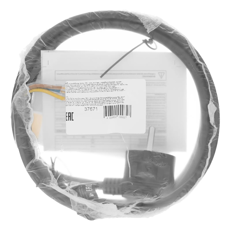 Шнур сетевой Denzel Energy Series 37671, ПВС, 1,5 м, 3х1,5 мм, с неразборной вилкой, черный в Костроме