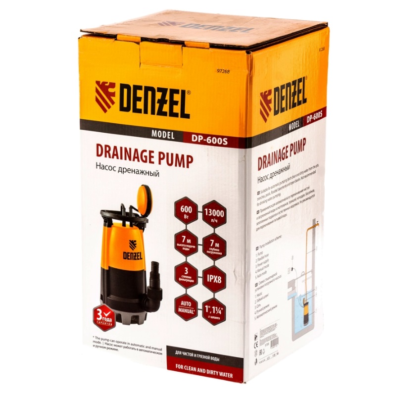 Дренажный насос для чистой и грязной воды Denzel DP600S 97268 в Кинешме