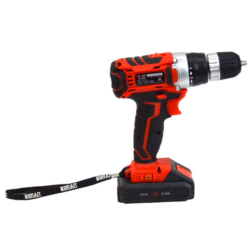 Дрель аккумуляторная Brait BCD20S 21.01.082.070, 18В Li-on, 2 АКБ, 2Ач, 2 скорости, 30Нм, индикатор заряда батареи