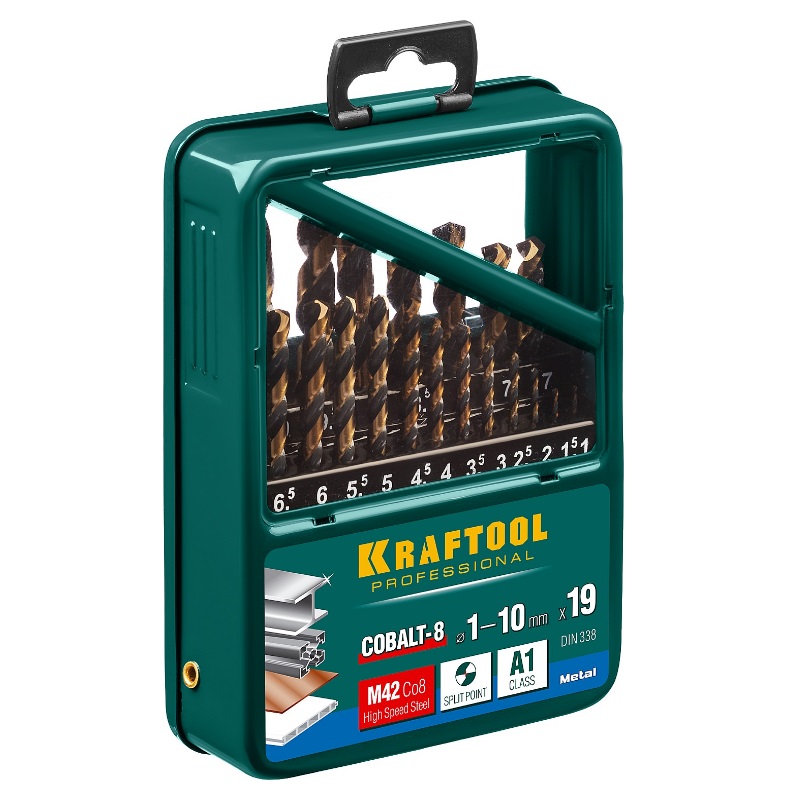 Набор сверл по металлу Kraftool 29656-H19, 19 шт, 1-10 мм, HSS-Co в Коврове