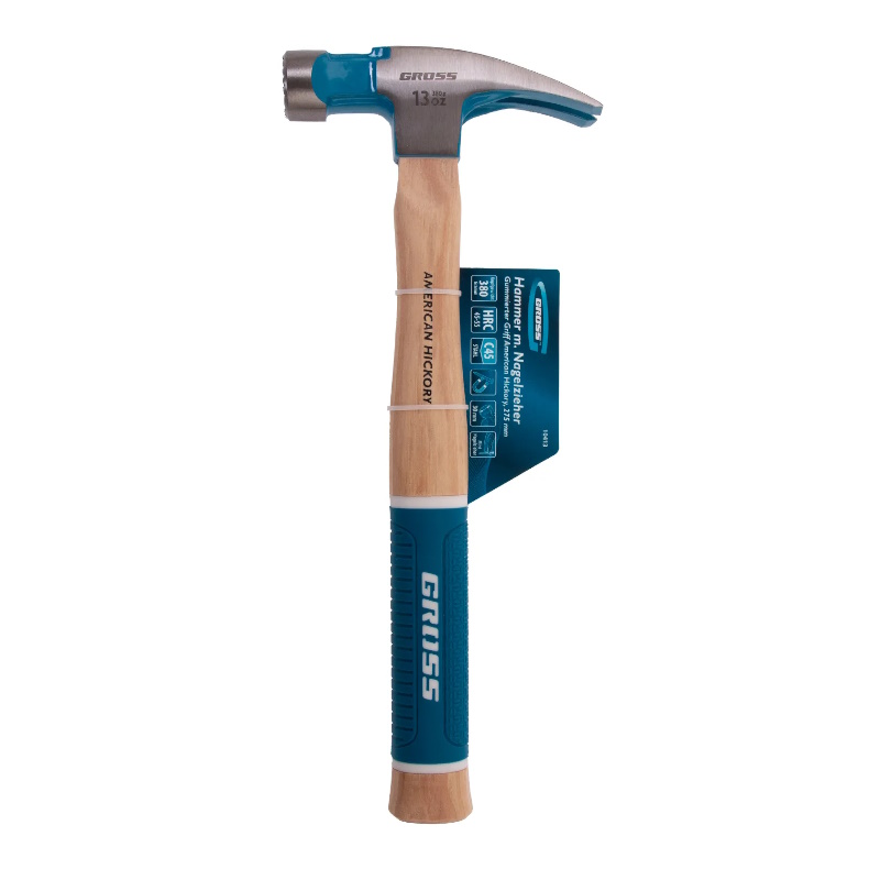 Молоток-гвоздодер Gross AMERICAN HICKORY 10413, 380 г, угол 75, магнит, обрезиненная рукоятка