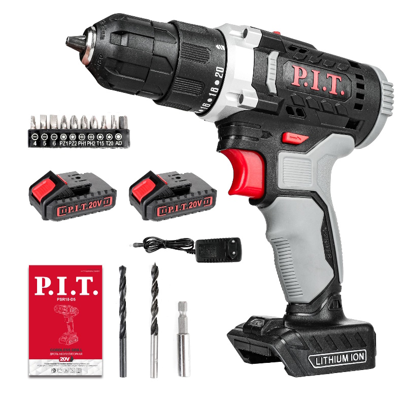 Дрель аккумуляторная P.I.T. PSR18-D5, 20В, 30Нм, 0-350/1350, БЗП 10мм, 2 АКБ 1,5Ач, ЗУ, кейс в Кинешме