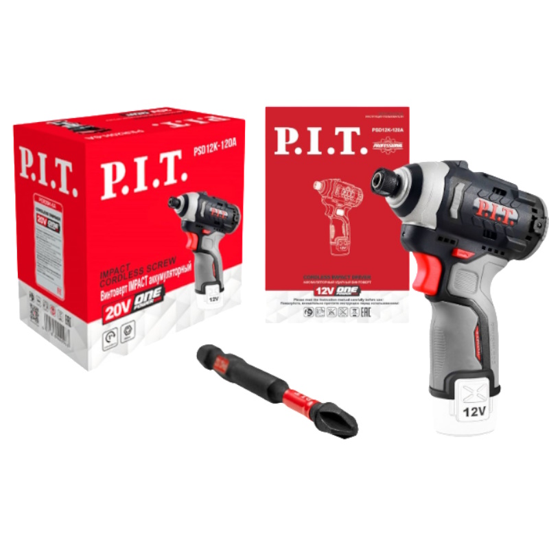 Винтоверт аккумуляторный бесщеточный P.I.T. IMPACT PSD12K-120A SOLO, 12В, 120Нм, 3 ск, 0-4300 уд, HEX 1/4" в Рыбинске