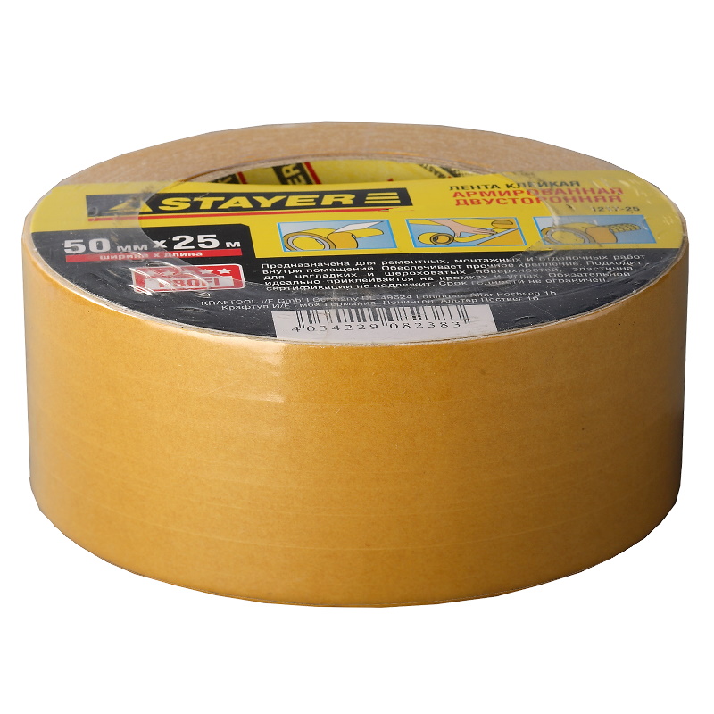 Двухсторонняя клейкая лента Stayer Profi 1217-25 на тканевой основе 50 мм х 25 м 629₽