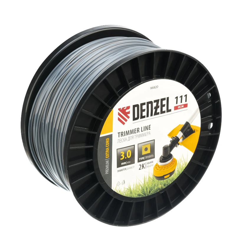 Леска для триммера Denzel EXTRA CORD 96820, двухкомпонентная, квадрат, 3,0мм х 111м, на DIN катушке в Угличе