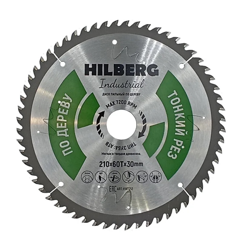 Диск пильный Hilberg Industrial HWT212, Дерево, тонкий рез, 210*30*60Т в Муроме