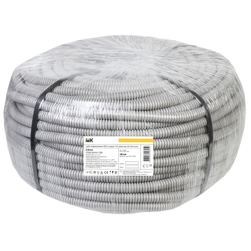 Труба IEK CTG20-20-K41-100I, ПВХ, 20 мм, серая, с зондом, 100 м  в Череповце