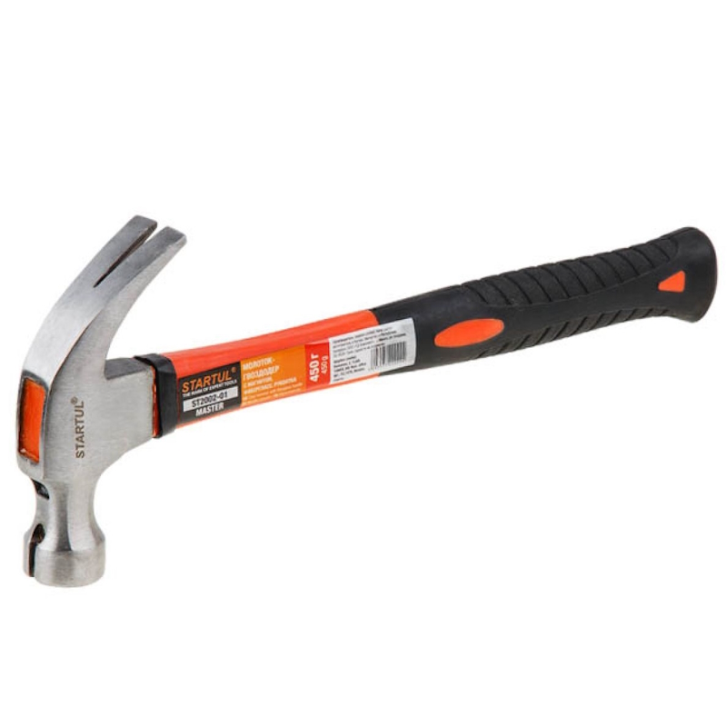 Молоток-гвоздодер Startul MASTER ST2002-01 450г с магнитом фиберглрукоятка 452₽