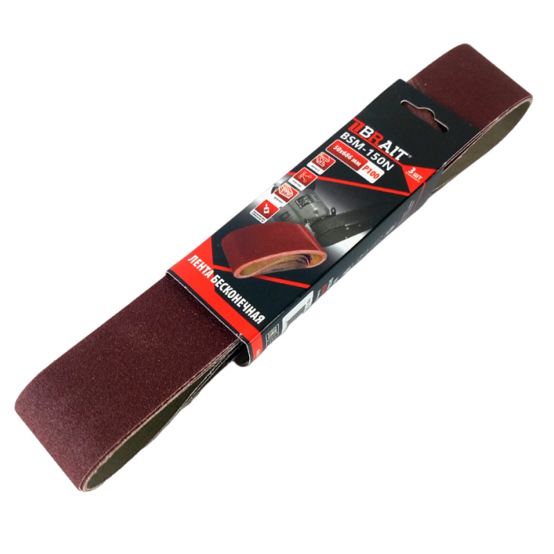 Лента абразивная бесконечная Brait BSM-150N 2106168061 50х686мм зернистость P100 3шткомплект 570₽