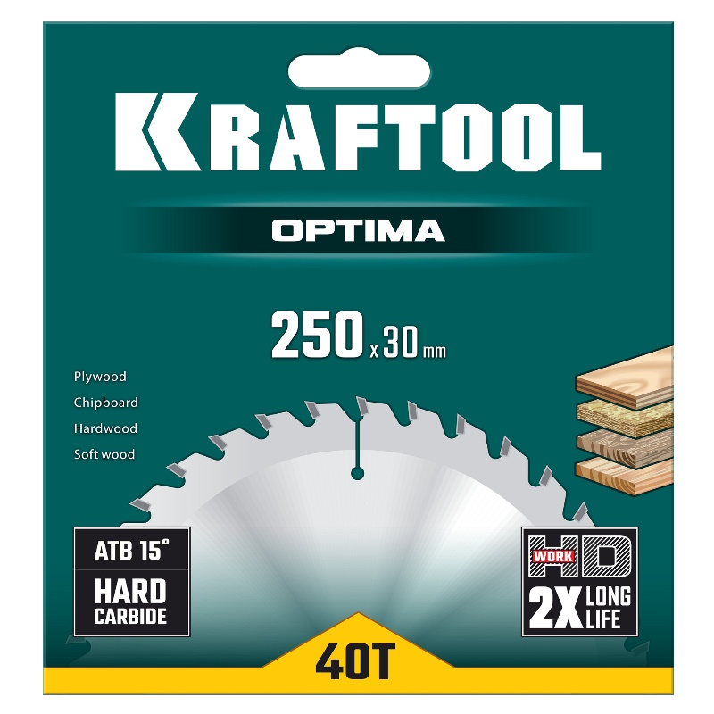 Пильный диск по дереву Kraftool Optima 36951-250-30, 250 х 30 мм, 40Т