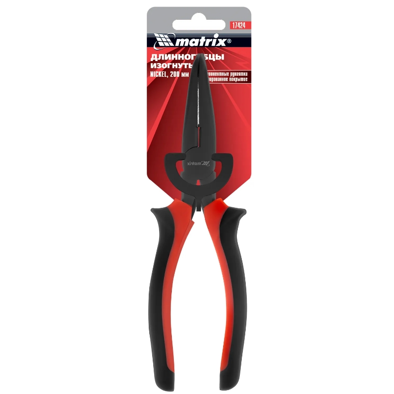 Длинногубцы Matrix Black Nickel 17462, 200 мм, изогнутые, двухкомпонентные рукоятки