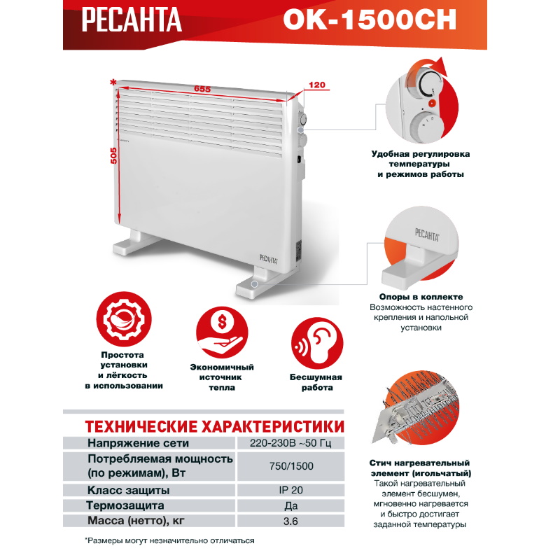 Электрический конвектор Ресанта ОК-1500СН 67/4/20 во Владимире