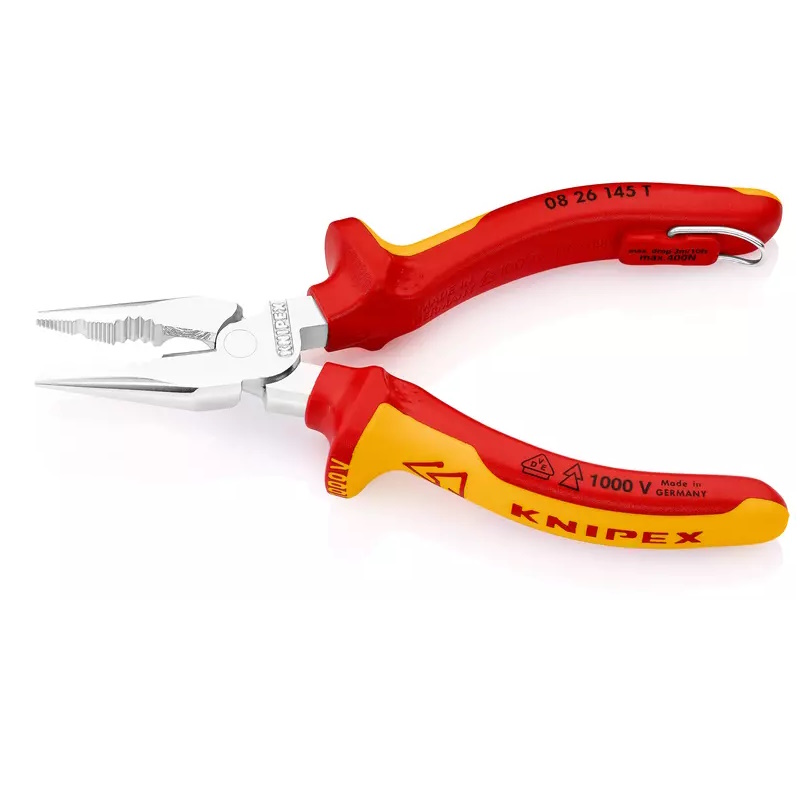 Плоскогубцы комбинированные остроконечные с удлинёнными губками Knipex KN-0826145T, VDE, 145 мм, хром, 2-комп ручки в Ярославле