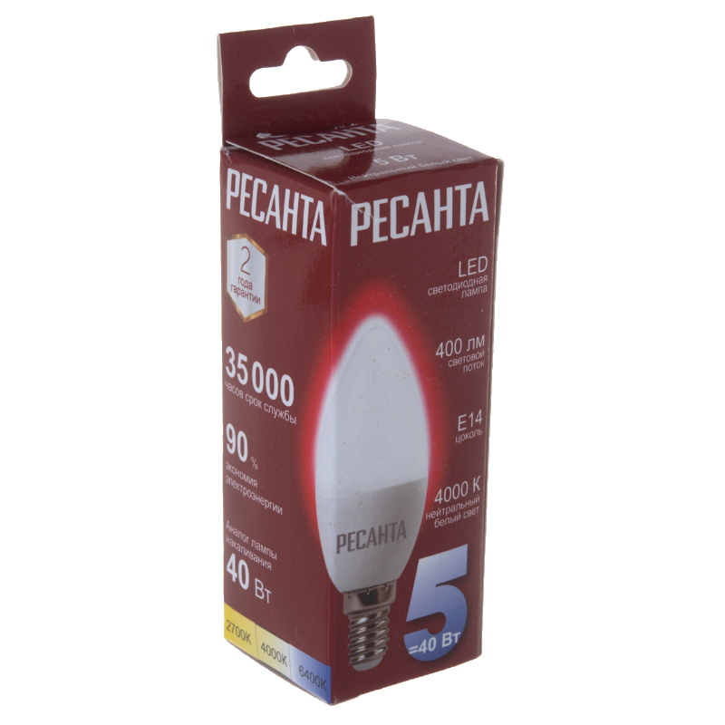 Светодиодная лампа Ресанта LL-R-C37-5W-230-4K-E14 в Иваново