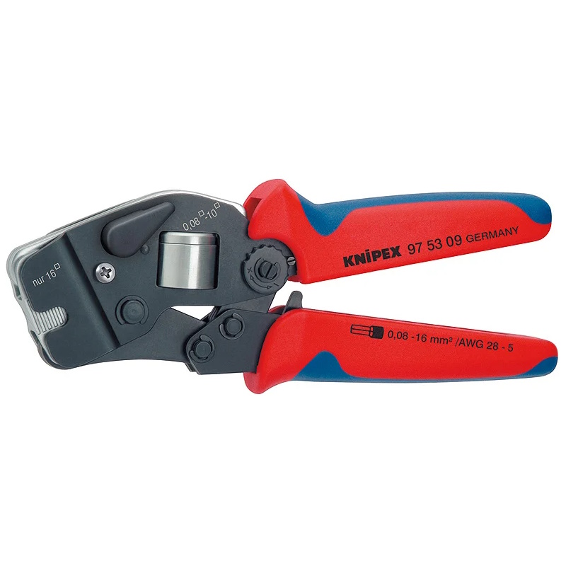 Пресс-клещи для контактных гильз Knipex KN-975309, DIN 46228 1+4, обжим: квадрат, торцевые, 1 гнездо, 0.08-10 + 16 мм²