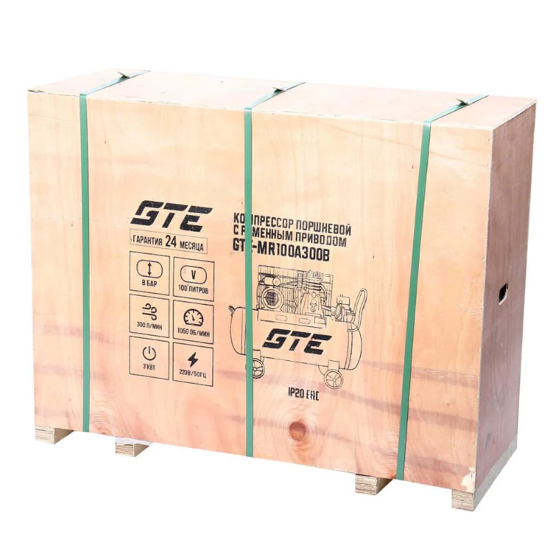 Компрессор поршневой с ременным приводом GTE GTE-MR100A300B, одноступенчатый, 220 В, ресивер 100 л, 300 л/мин в Иваново