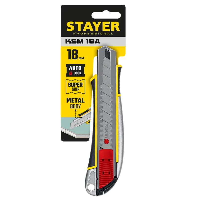 Нож с автостопом Stayer KSM-18A 09143_z01, металлический, сегментированные лезвия, 18мм  в Угличе