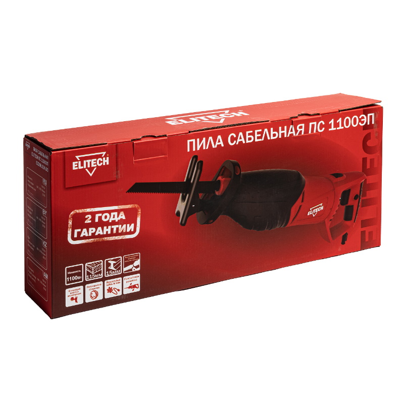 Пила сабельная Elitech ПС 1100ЭП (E2206.024.00) 204512,1100Вт, 800-2700 ход/м, ход-28мм