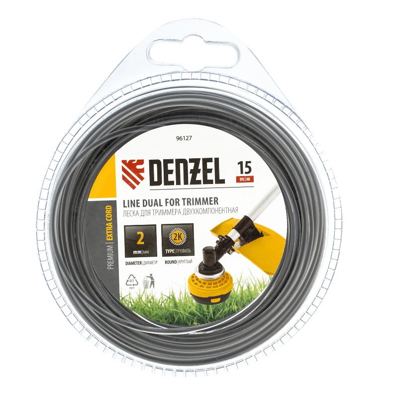 Леска для триммера двухкомпонентная круглая Denzel EXTRA CORD 96127, 2,0ммx15 м в Муроме
