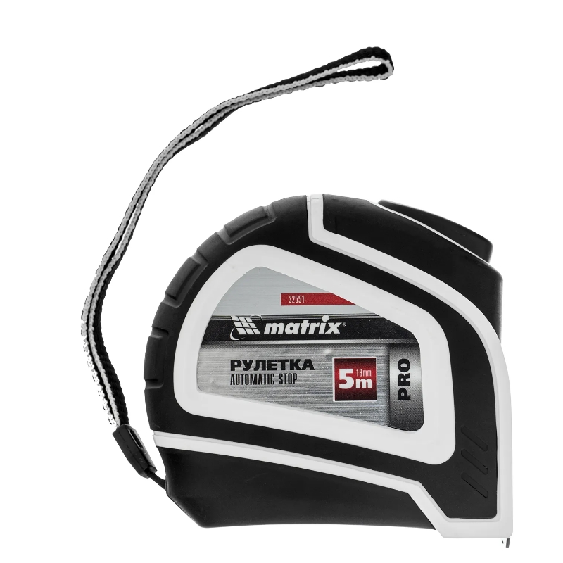 Рулетка Matrix Autostop PRO 32551, 5 м х 19 мм, двухкомпонентный корпус, автоматическая фиксация в Туле
