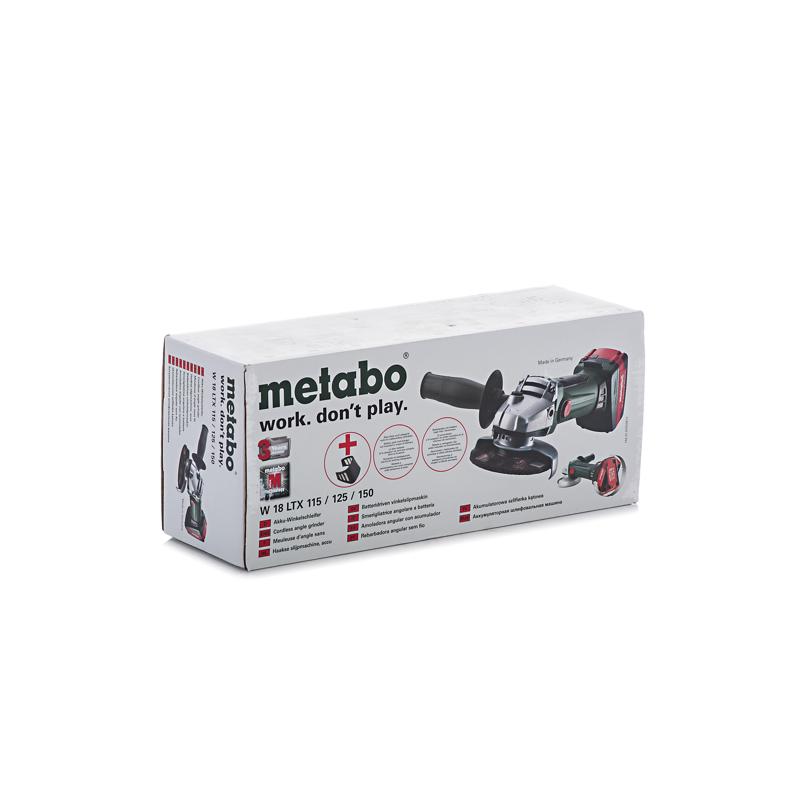 Угловая шлифмашина (болгарка) аккумуляторная Metabo W 18 LTX 125 602174850, 125 мм, 18 В, без АКБ и ЗУ, плавный пуск в Иваново