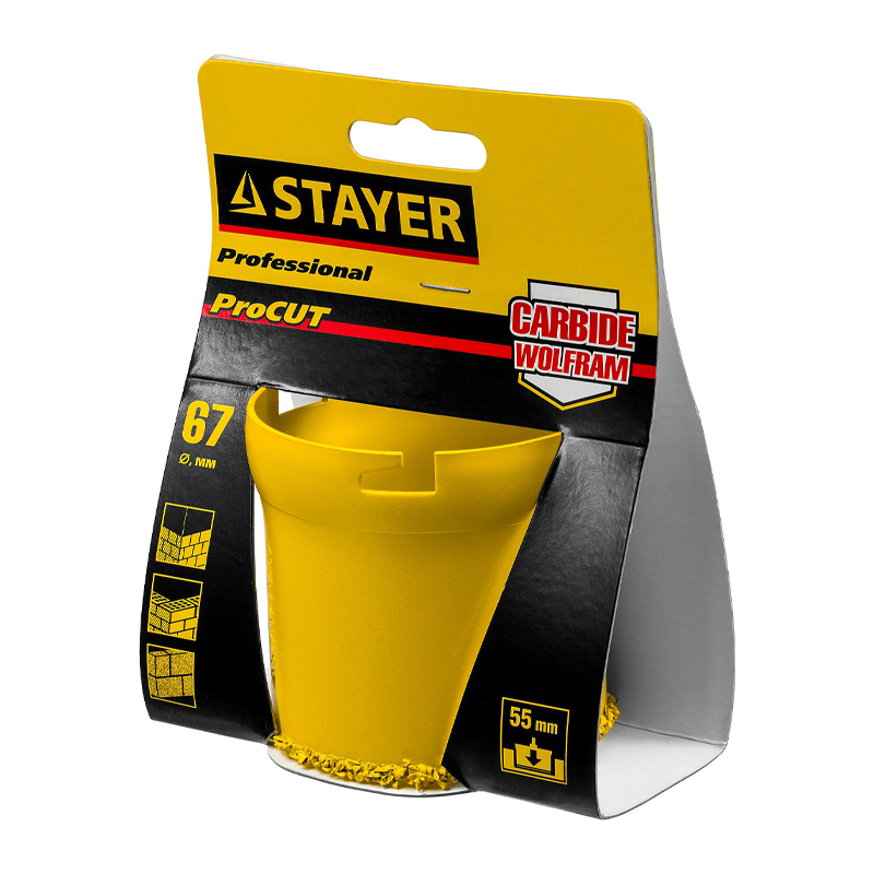 Коронка Stayer PROFESSIONAL 33345-67 кольцевая с карбидно-вольфрамовой крошкой, d=67мм