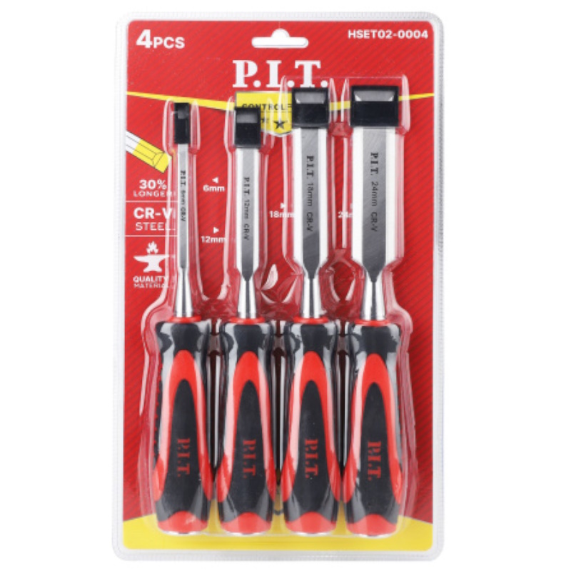 Набор стамесок по дереву плоские P.I.T. CONTROL HSET02-0004, 4 шт., 6-12-18-24 мм, 265х135мм