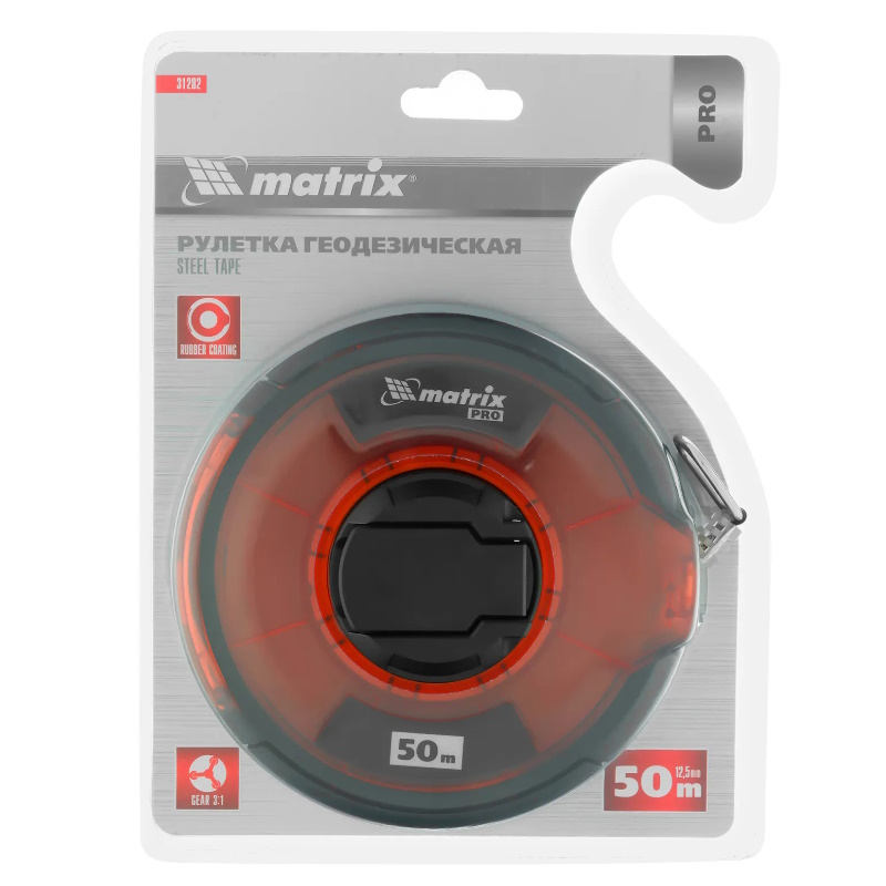 Рулетка геодезическая Matrix PRO 31282, 50 м х 12,5 мм, закрытый корпус, стальная лента, односторонняя шкала в Иваново