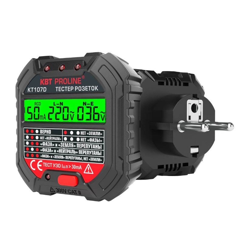 Тестер розеток и УЗО КВТ КТ 107D 86321, серия PROLINE
