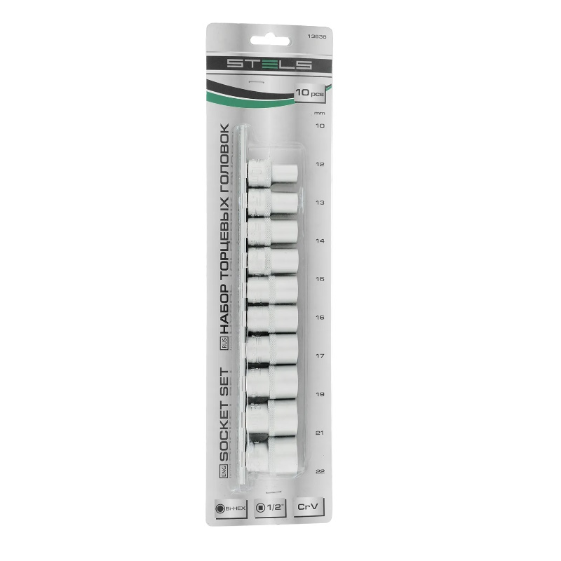 Набор торцевых головок Stels 13638, 1/2", 12-ти гр., CrV, 10шт., 10-22мм в Туле