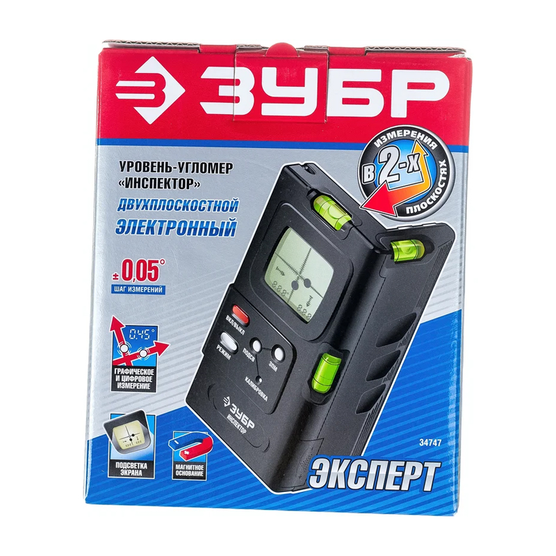 Уровень-угломер Зубр Инспектор Профессионал, 34747 (0 - 360°, ± 0.05, двухплоскостной, электронный) в Рыбинске