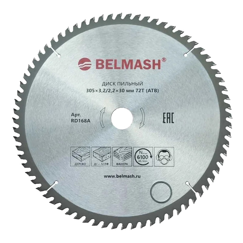 Диск пильный Belmash RD168A, 305x3,2/2,2x30, 72T