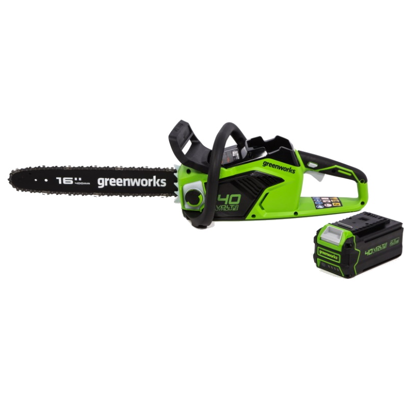 Цепная пила Greenworks 2005807UA, 40В, 40 см, в комплекте с АКБ 2Ач и ЗУ