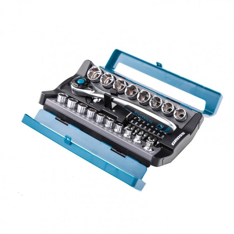 Набор торцевых головок Gross 14145, трещотка 120 зубьев, 1/2", 3/8”, CrV,  36 предметов в Иваново