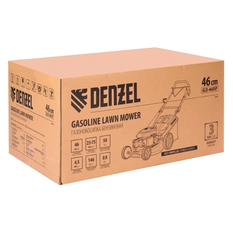 Газонокосилка бензиновая Denzel GLD-460SP, 4,5 л.с., ширина скашивания 46 см, самоходная в Иваново