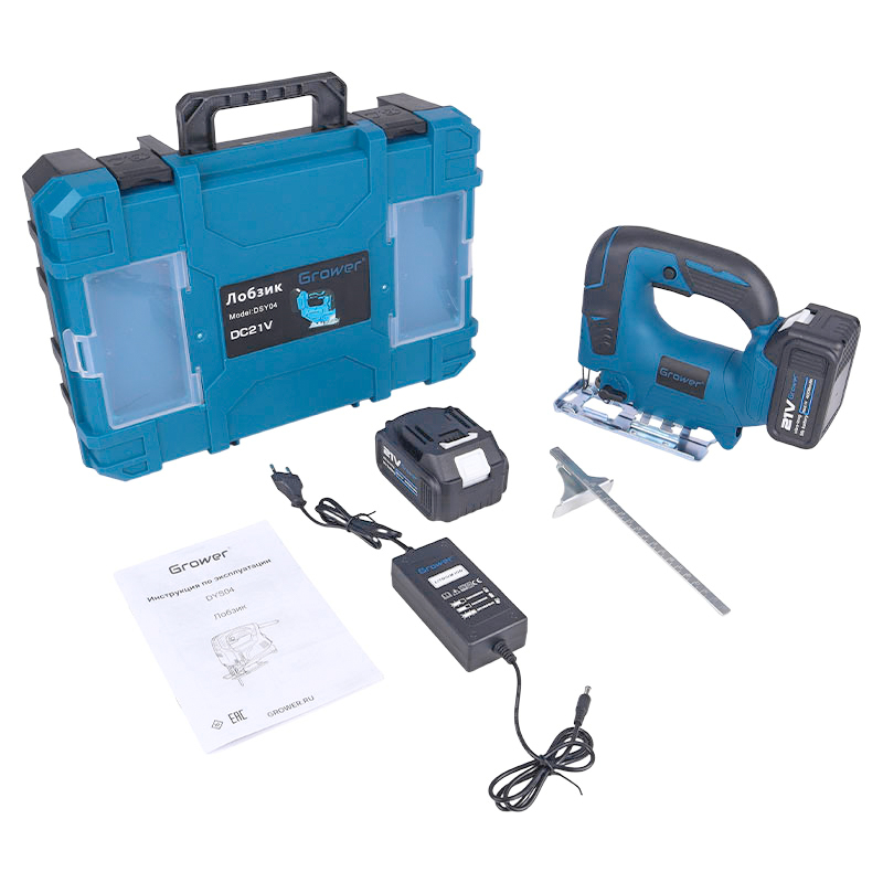 Бесщеточный аккумуляторный лобзик Grower DYS04, 21v (под Makita LXT), 4Ah, аккумулятор 2 шт. в Твери