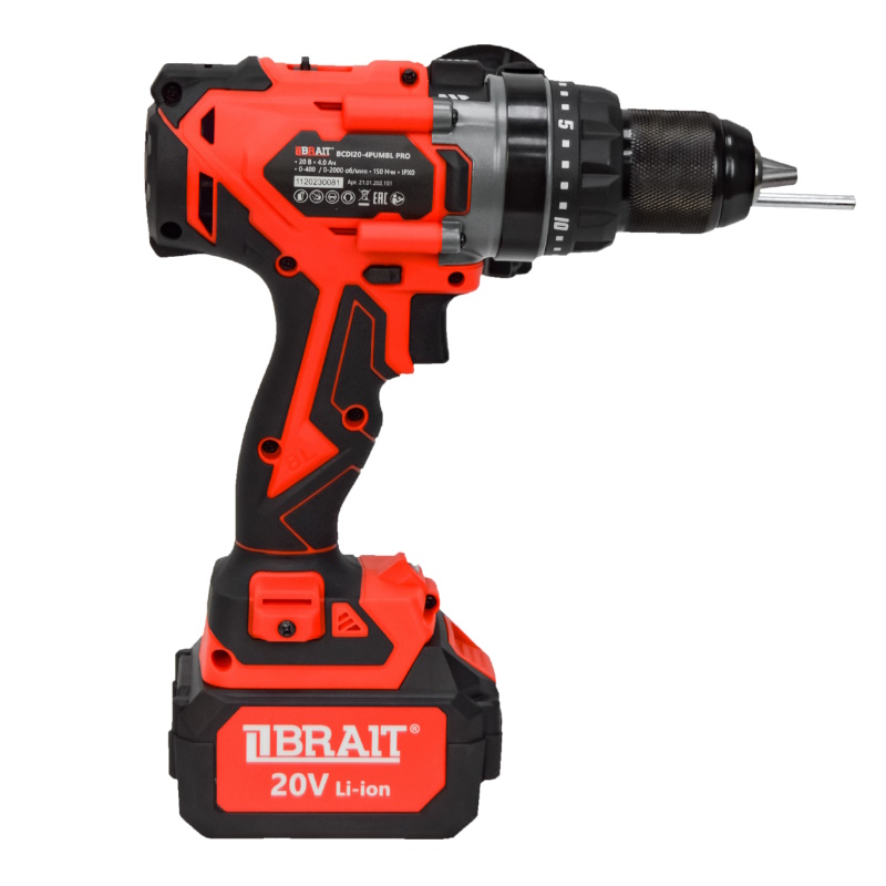 Дрель аккумуляторная Brait BCDI20-4PUMBL PRO 21.01.202.101, 20В, 1 АКБ 4,0Ач, быстрозажимной патрон, 2 скорости в Вологде