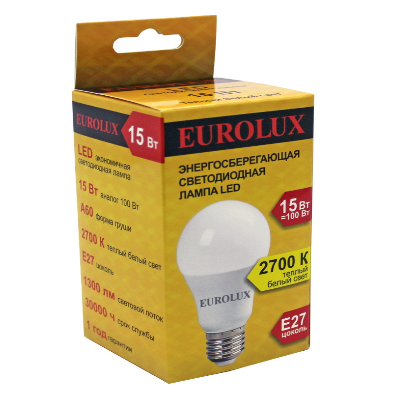 Светодиодная лампа Eurolux LL-E-A60-15W-230-2.7K-E27 в Череповце