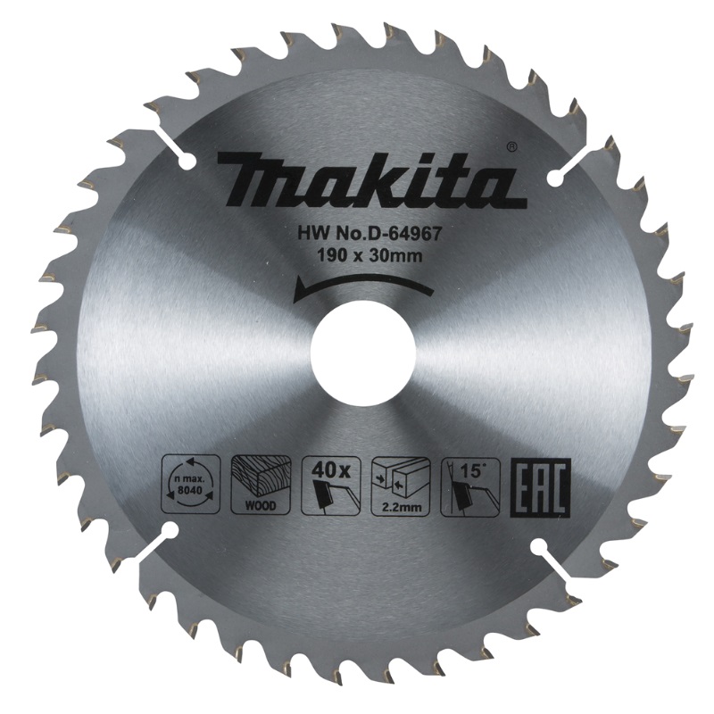 Пильный диск для дерева, 190x30x2.2/1.4x40T Makita D-64967 в Муроме