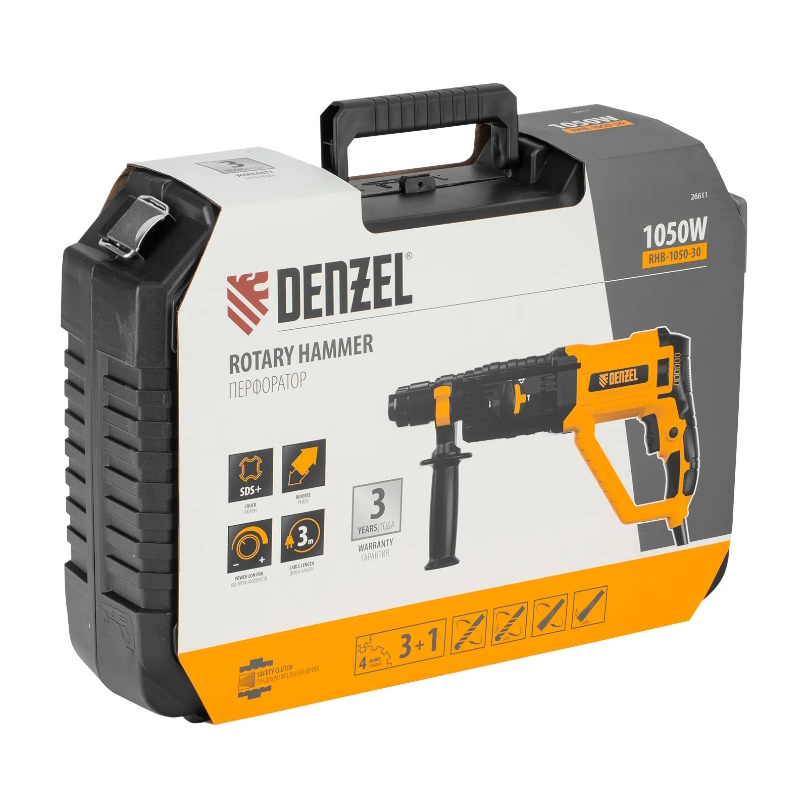 Перфоратор электрический Denzel RHB-750-24 26604, SDS-plus, 750 Вт, 2,7 Дж, 4 режима