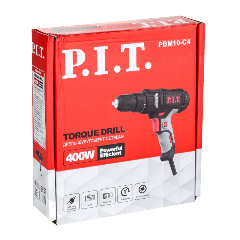 Дрель-шуруповерт электрическая PIT PBM10-C4 400 Вт 25 Нм 1000 обмин