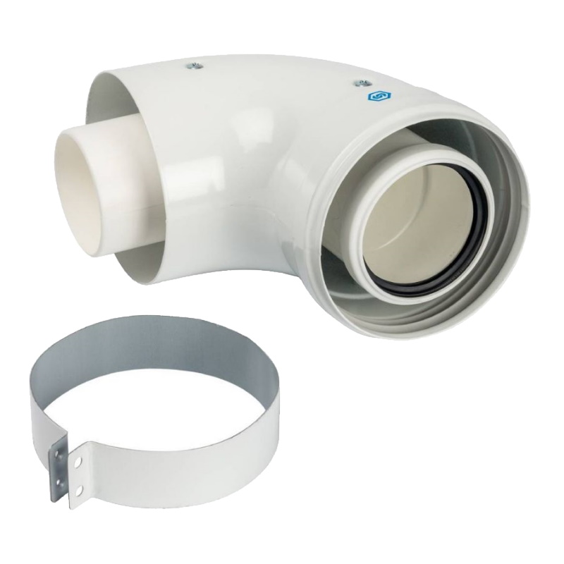 Элемент дымохода конденсационный адаптер Stout SCA-8610-230090 90° DN60/100