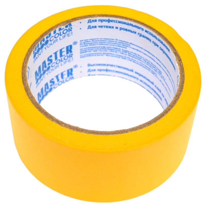 Лента малярная Master Color 30-6124, золотистая, рисовая бумага, термостойкость до 120°C, УФ-стойкость до 30 дней, 48 мм х 25 м