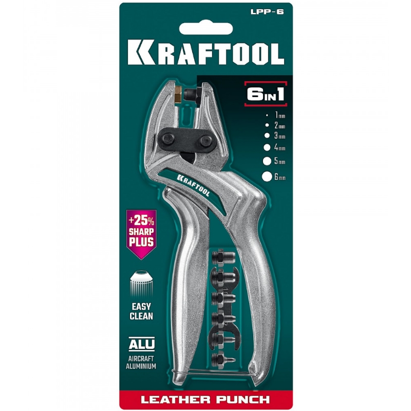 Мощный дырокол Kraftool LPP-6 22952 для кожи с набором насадок 1-6 мм